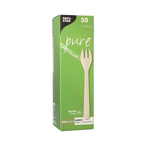 PAPSTAR Gabeln "pure" 18,2 cm, weiß, umweltfreundlich und stabil | Faltschachtel (50 Stück)
