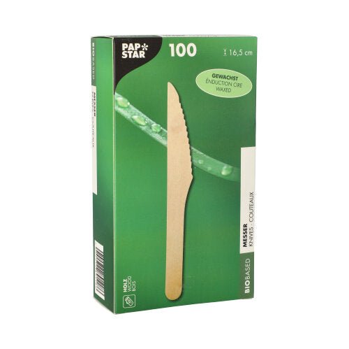 PAPSTAR Holzmesser "pure" 16,5 cm, gewachst, umweltfreundlich | Faltschachtel (100 Stück)