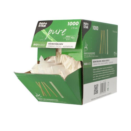 PAPSTAR 1000 Rührstäbchen, Holz "pure", einzeln gehüllt