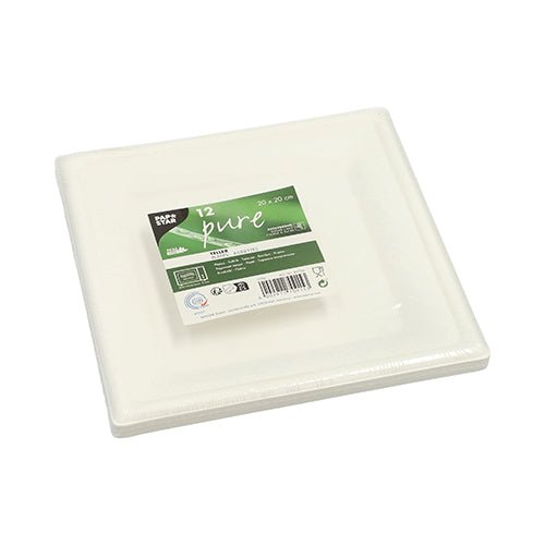 PAPSTAR 12 Teller, Zuckerrohr "pure" eckig, weiss