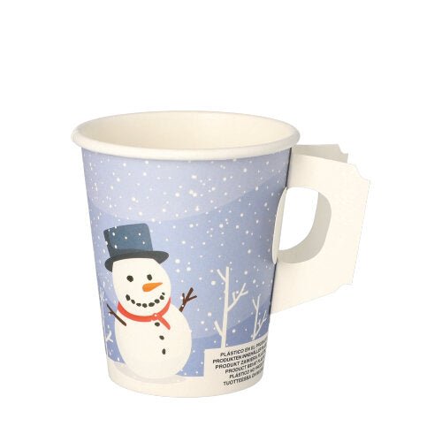 PAPSTAR Trinkbecher mit Henkel, Pappe, Ø 8 cm, "Snowman" | Folie (50 Stück)