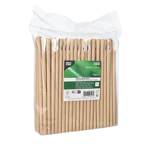 PAPSTAR 100 Trinkhalme mit Löffel, Papier Ø 8 mm · 20 cm