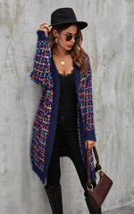 Pink mix Multi colour Speckles Boucle Check Cardigan In Navy