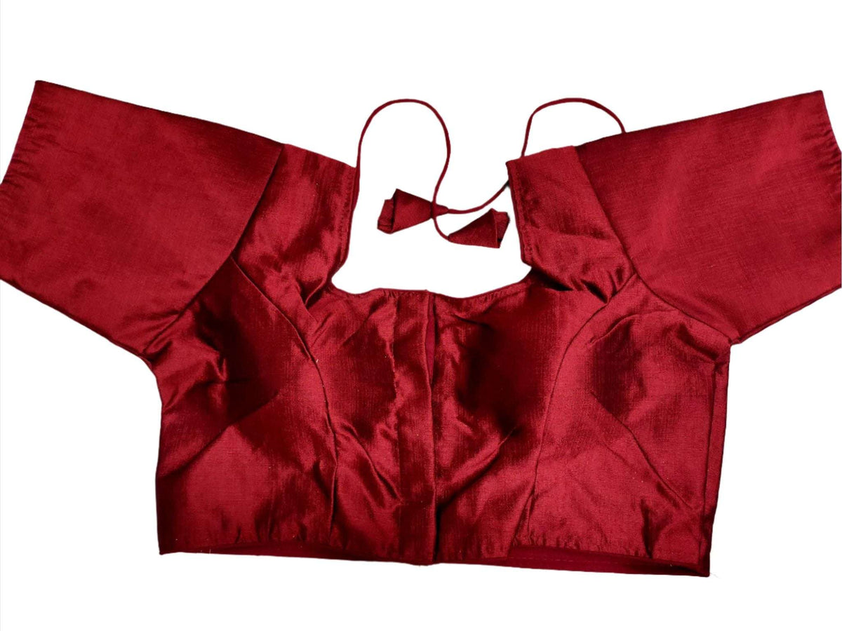 Women Maroon Solid Mulbury Silk Readymade Saree Blouse