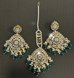 Mirror Kundan Earrings With Maang Tikka