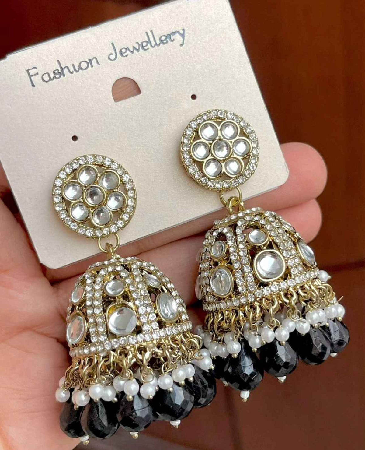 Gold-Plated Dome Shaped Kundan Studded Jhumkas
