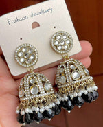 Gold-Plated Dome Shaped Kundan Studded Jhumkas