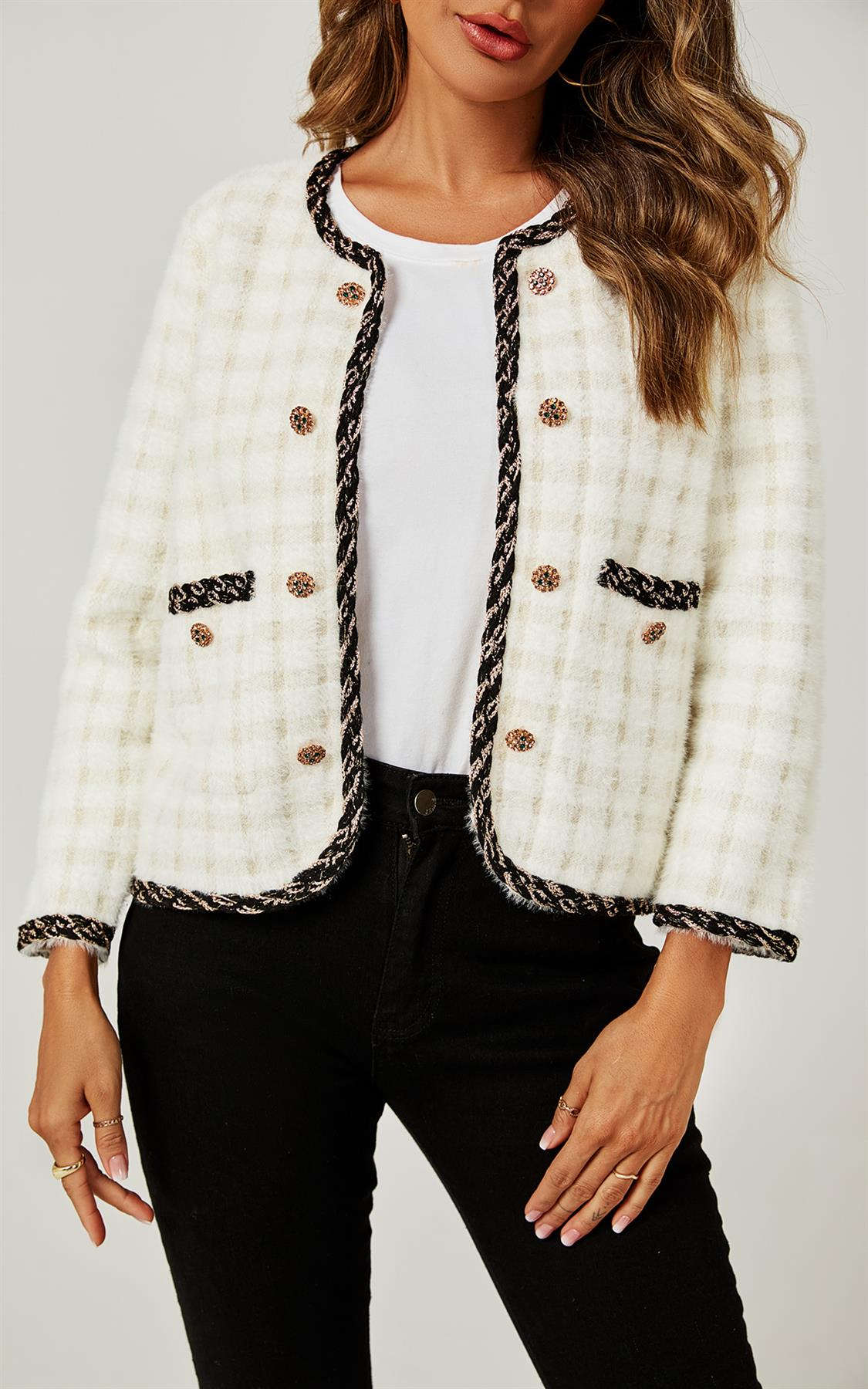 Straight Boucle Jacket In White Namma Markt