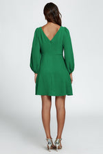 Back V Neck Mini Dress In Green