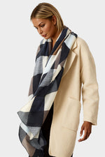 Geo Print Scarf In Brown & Black & Grey