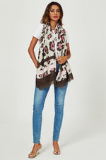 Leopard & Strip Print Fringed edges Scarf In Pink & Black