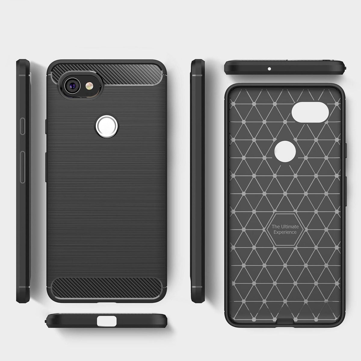 NALIA Silikonhülle für Google Pixel 2 XL – Rutschfest & Matt – VORTEX (Gebürstete Optik & Carbon Design) – Marke aus Berlin