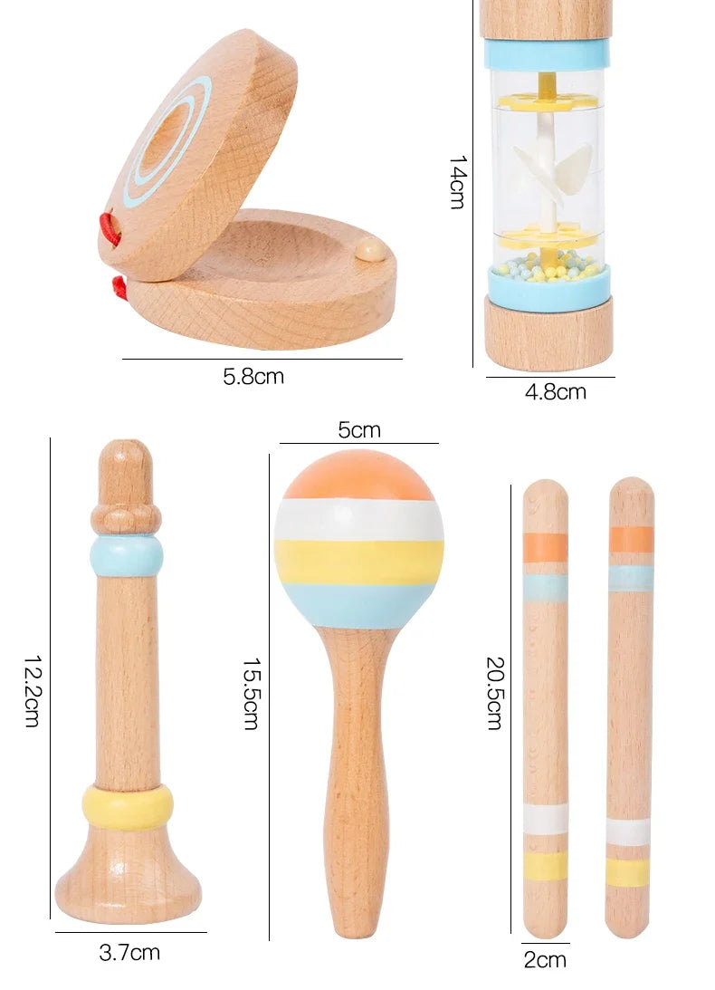 Montessori Holz Instrumenten Set für kleine Klangforscher (6, 8 und 9-teilig)