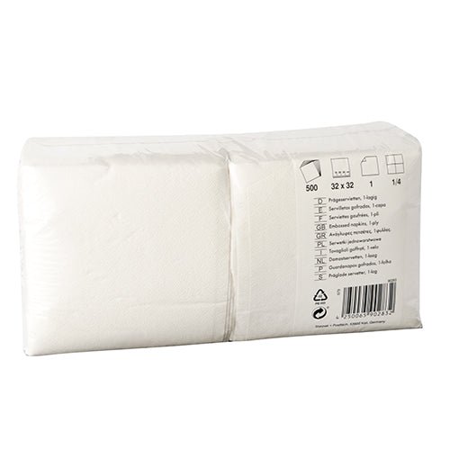 Starpak 500 Servietten, 1-lagig 1/4-Falz 32 cm x 32 cm weiss | Folie (500 Stück)