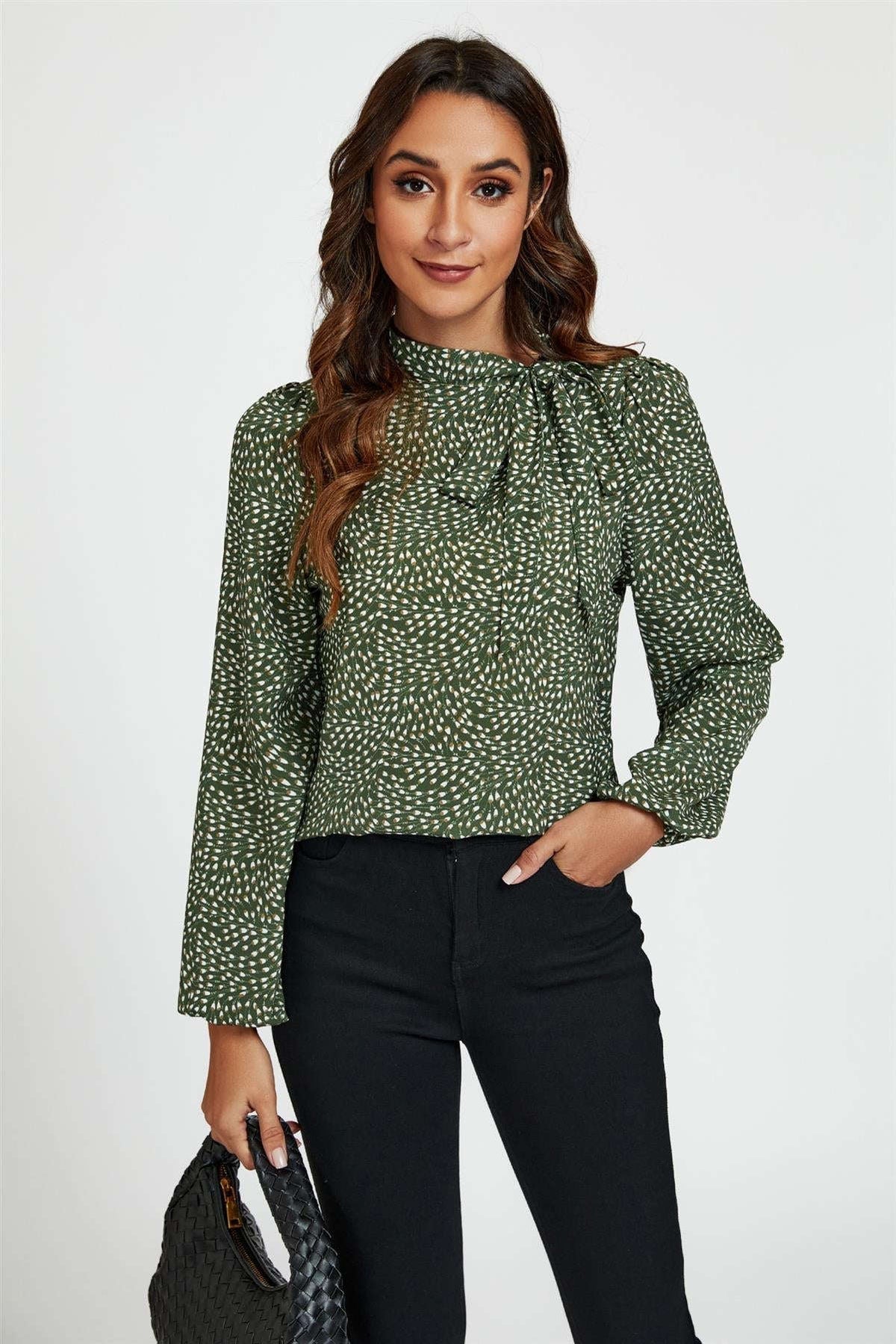 Floral Print Side Tie Blouse Top In Olive Namma Markt