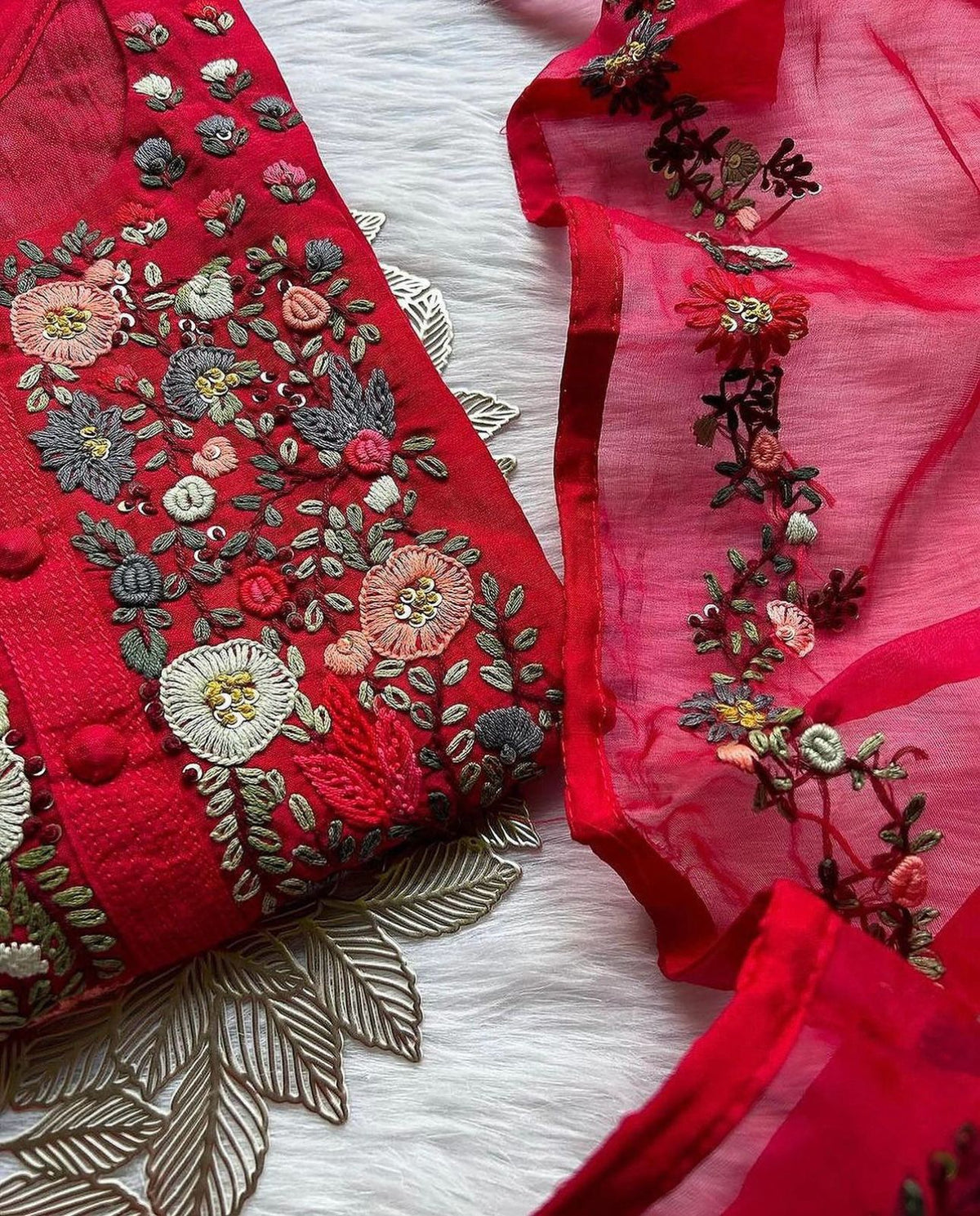 Handcrafted Dola Silk Kurta Dupatta Bottom Set