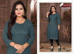 Straight Kurta Embroidered with Sequence Chikankari Dark Grey