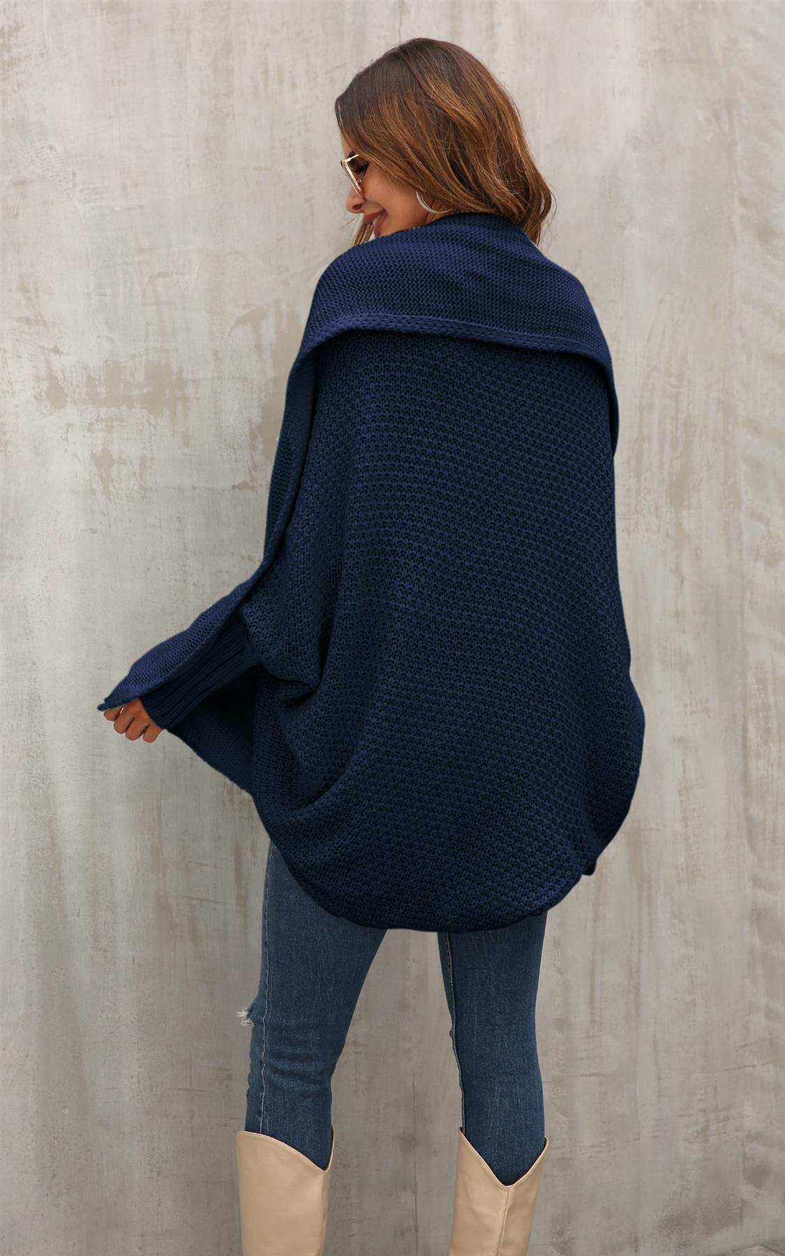 Chunky Pleat Oversized Cardigan In Navy