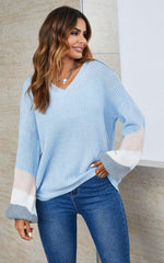 Grey & Peach Pink & White Striped Jumper In Blue Namma Markt
