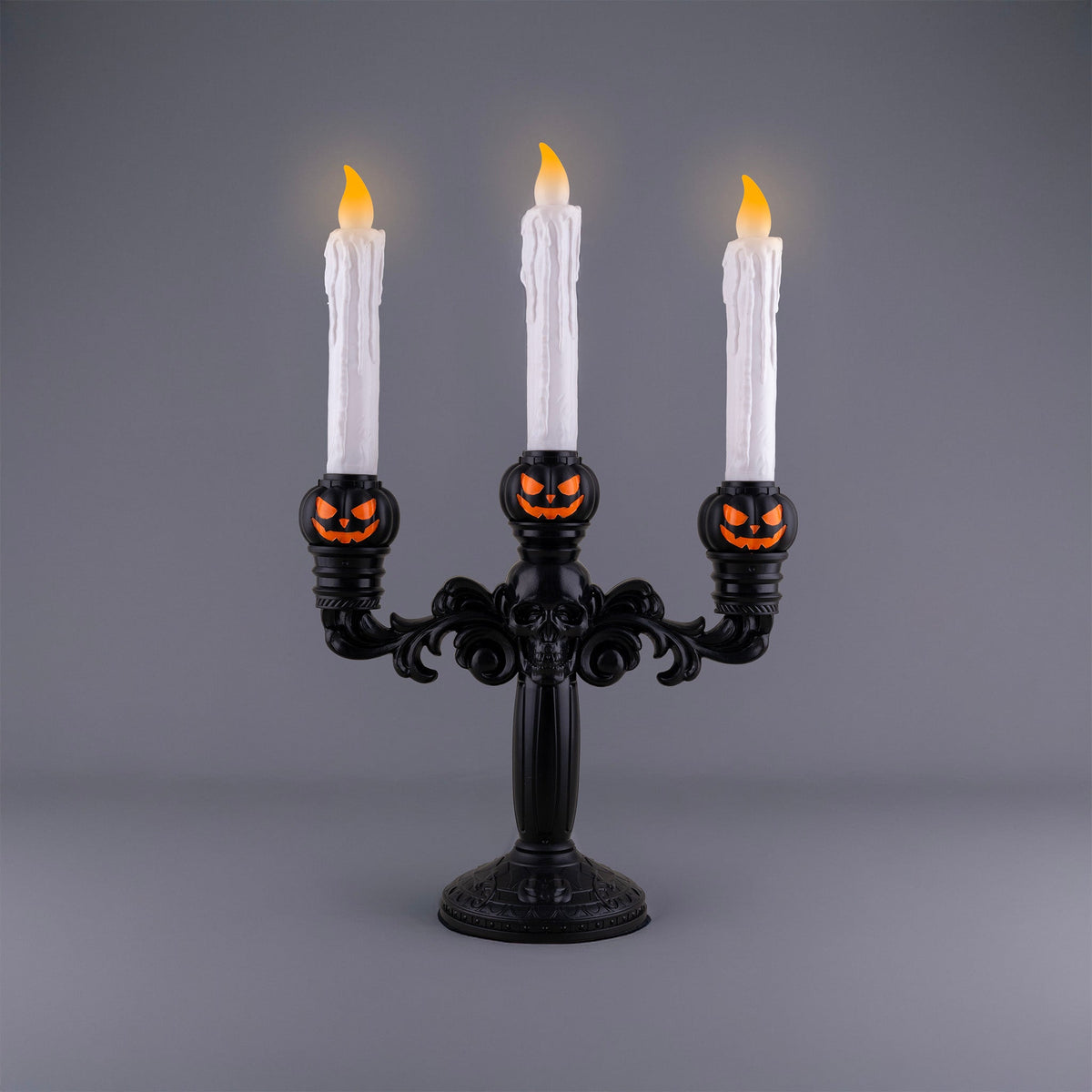 Skelett-Kerzenleuchter mit 3 LED Kerzen - 40 cm | Schwarz