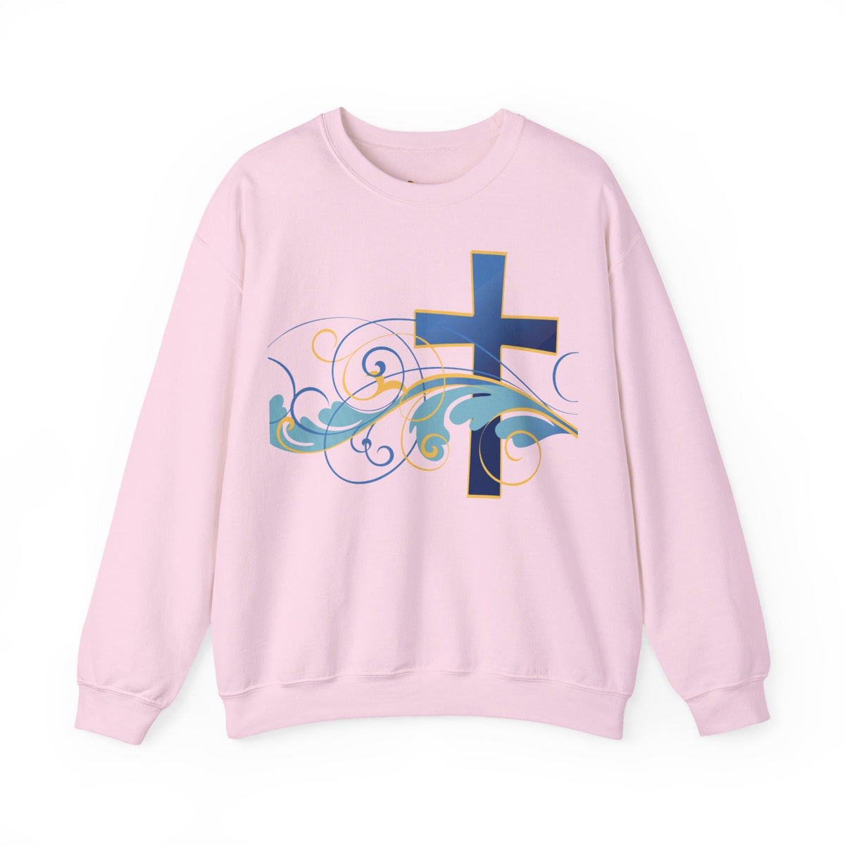 ESTID Unisex Crewneck Pullover | Blaues Kreuz & Wellen-Ornament
