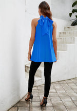 Halter Neck Tie Back Top In Azure Blue