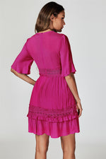 V Neck Lace Mini Dress In Fuchsia