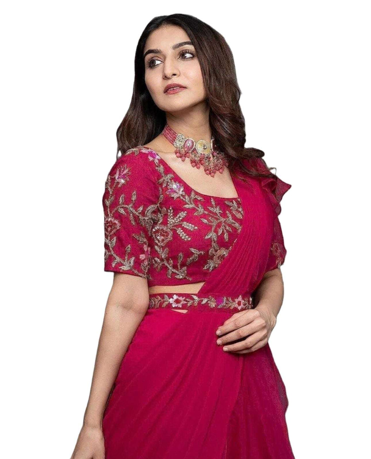 Lehenga Saree With Full-Stitched Blouse With Embroidery Work