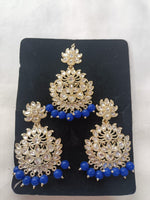 Gold Plated Pearl and Kundan Maang Tikka with Earrings for Women