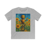 Kinder-T-Shirt – Sonnige Sonnenblumen-Roboter auf Einrad