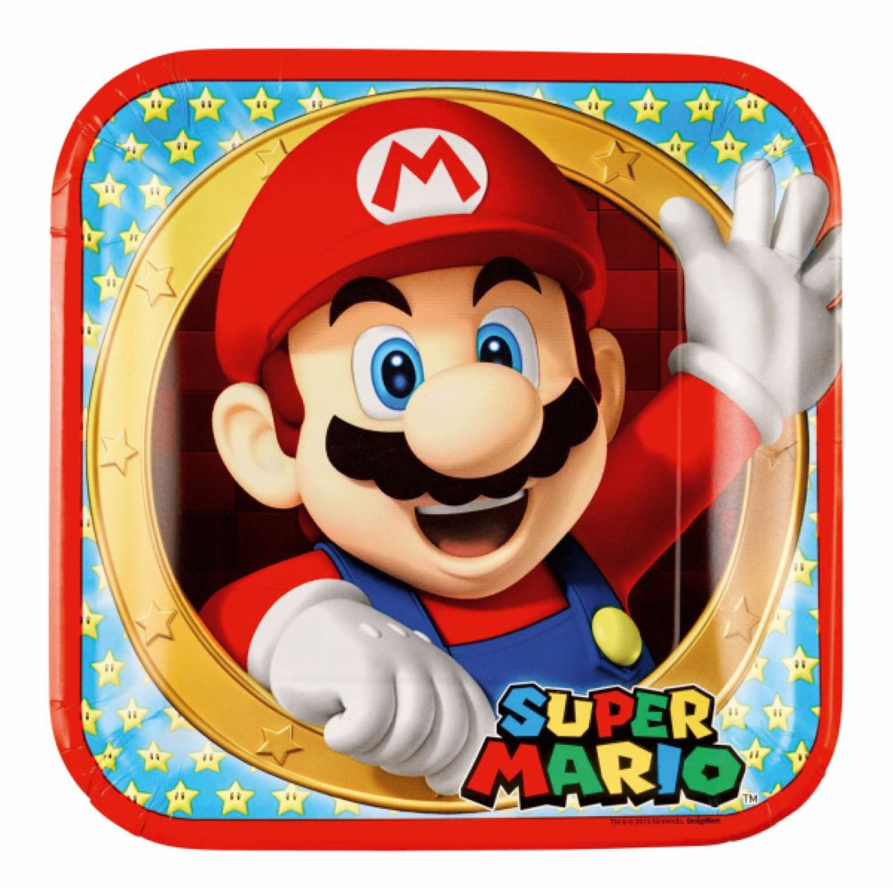 Super Mario - Pappteller quadratisch | 8 Stück, 23 cm