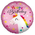 18"/Ø43cm Folienballon "Happy Birthday" Einhorn