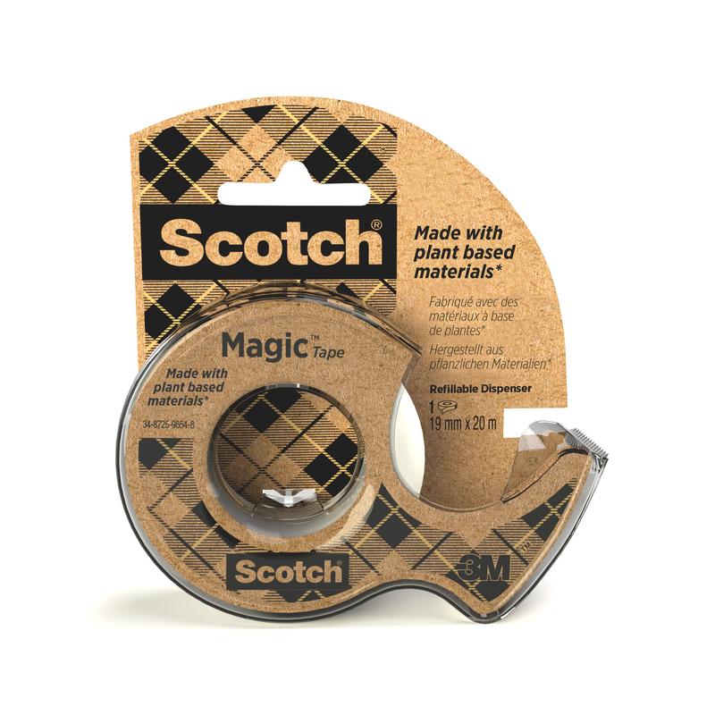 Scotch® Magic™ Klebeband, mit 66 % pflanzlichem Klebstoff hergestellt, 19 mm x 20 m, 1 Rolle + 1 Abroller aus Recyclingmaterial/Packung | Packung (1 Rolle)