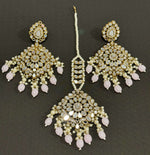 Mirror Kundan Earrings With Maang Tikka