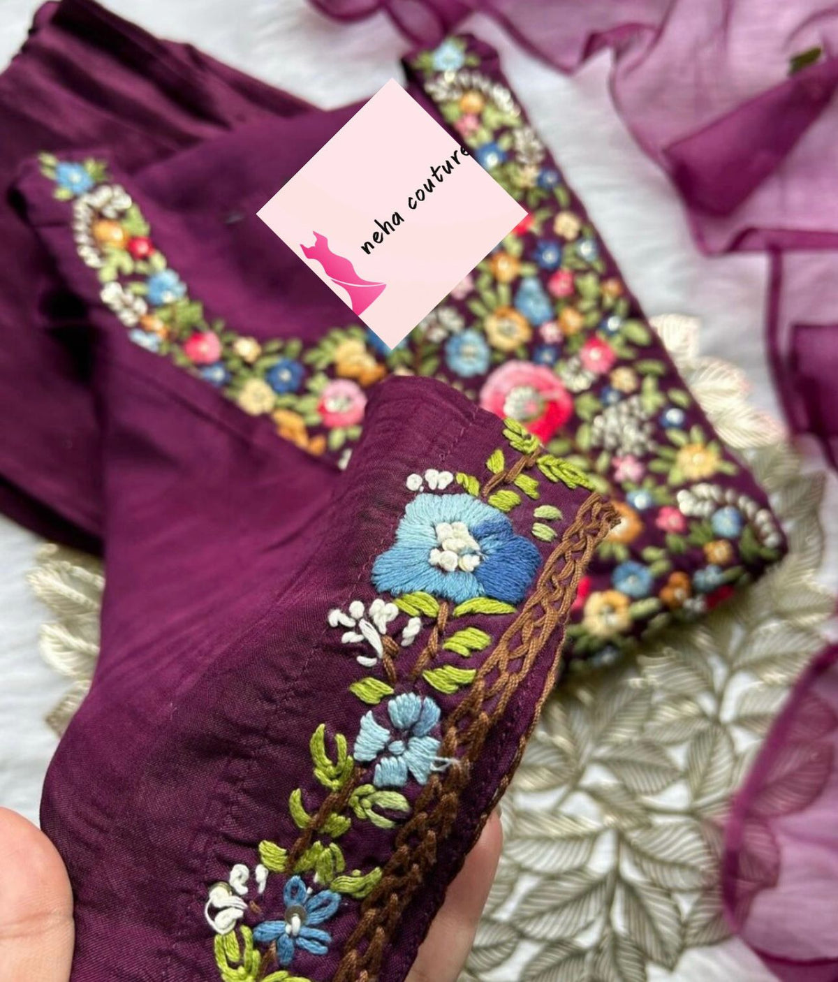 Muslin silk fully worked kurta set