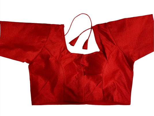 Women Red Solid Mulbury Silk Readymade Saree Blouse