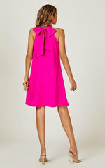 Halter Neck Tie Back Mini Dress In Magenta