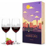 Stölzle Lausitz Weingläser mit Skyline Hamburg Gravur als Set inkl. bedruckter Holzkiste