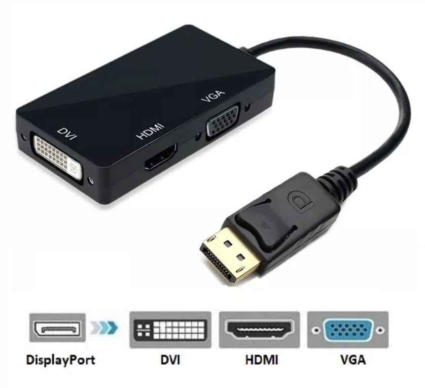 DREIKS DisplayPort auf HDMI DVI VGA Adapter DP Konverter 3in1 1080p Schwarz oder Weiß