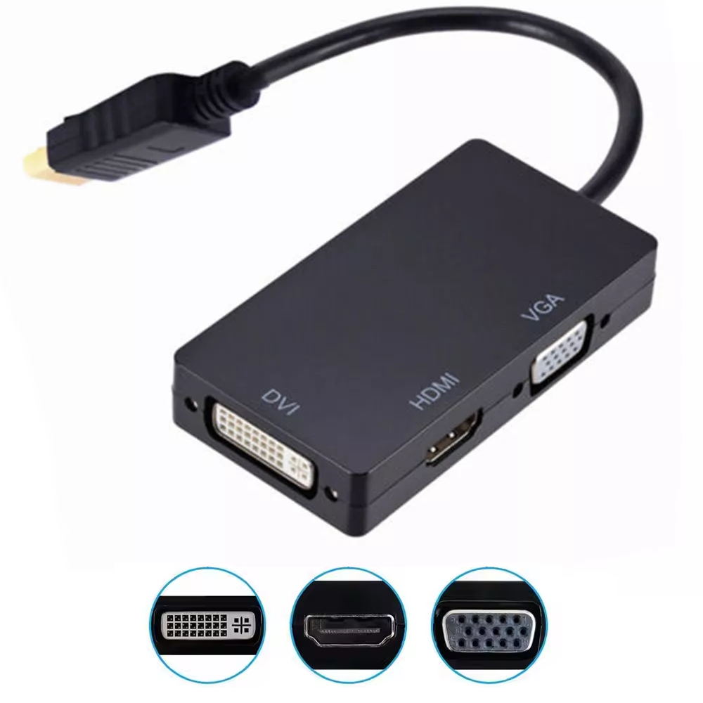 DREIKS DisplayPort auf HDMI DVI VGA Adapter DP Konverter 3in1 1080p Schwarz oder Weiß