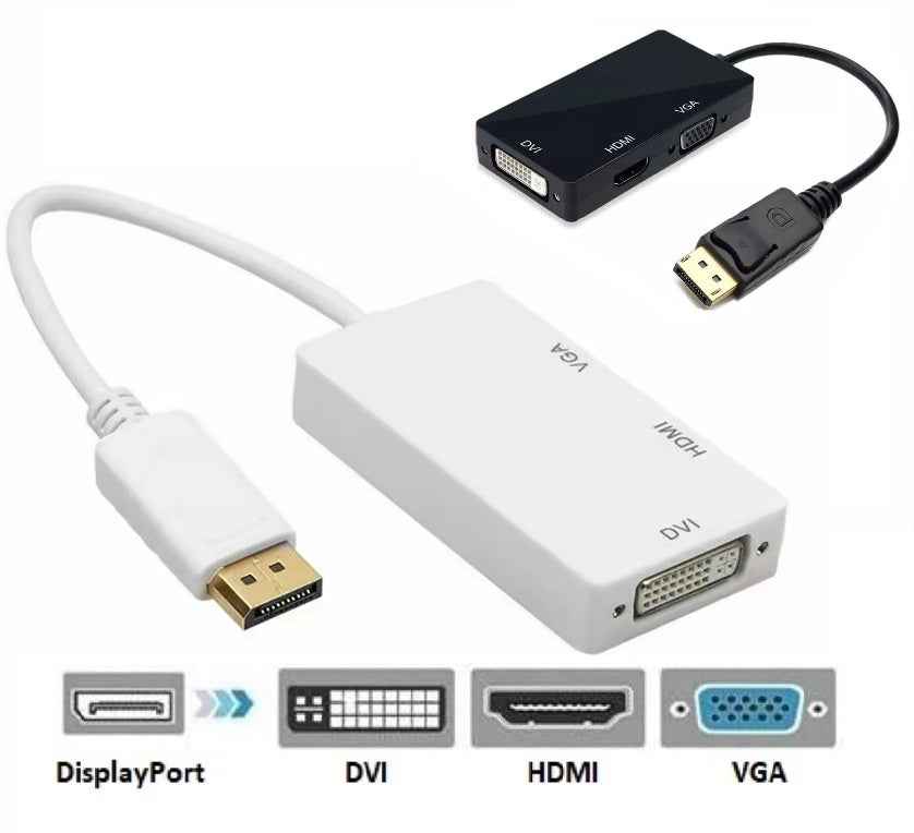 DREIKS DisplayPort auf HDMI DVI VGA Adapter DP Konverter 3in1 1080p Schwarz oder Weiß