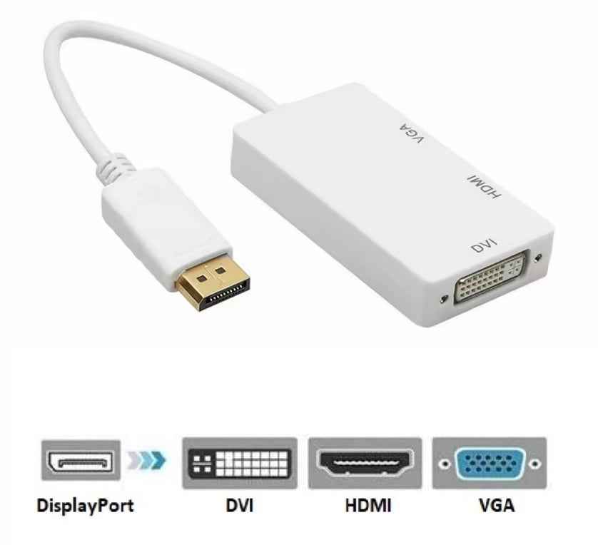 DREIKS DisplayPort auf HDMI DVI VGA Adapter DP Konverter 3in1 1080p Schwarz oder Weiß