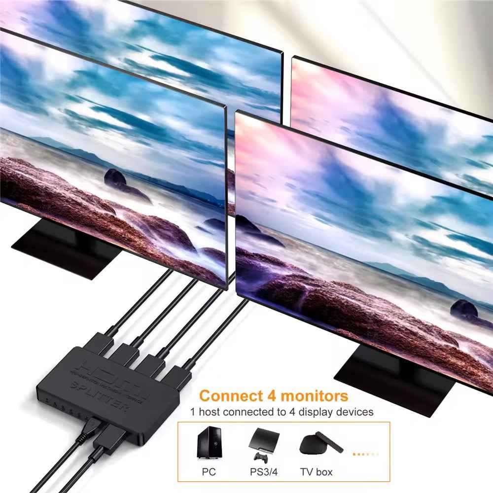 DREIKS 1-in-4-out HDMI Splitter Verteiler 4K 3D 4K@30Hz 1080p@60Hz Ultra HD Adapter