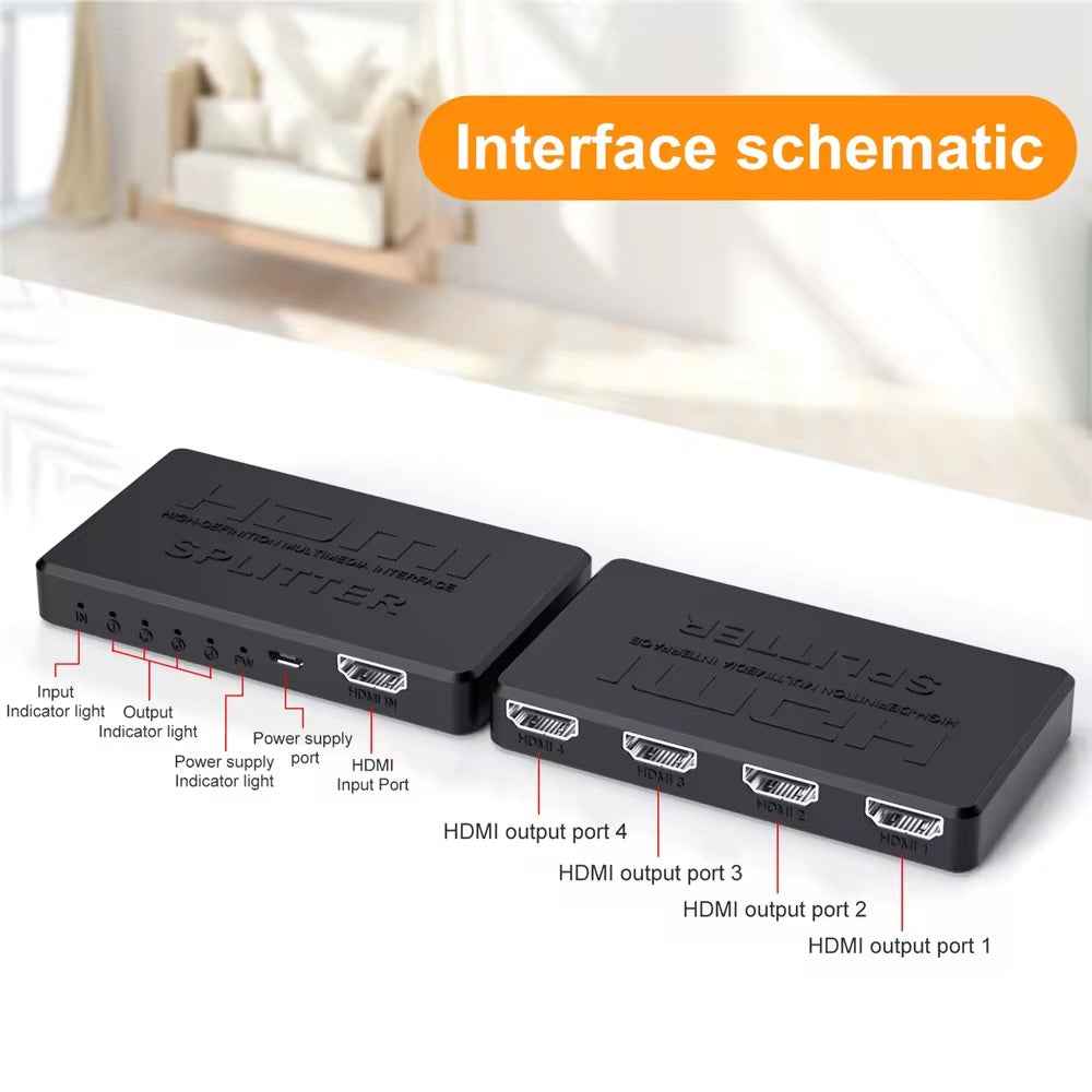 DREIKS 1-in-4-out HDMI Splitter Verteiler 4K 3D 4K@30Hz 1080p@60Hz Ultra HD Adapter