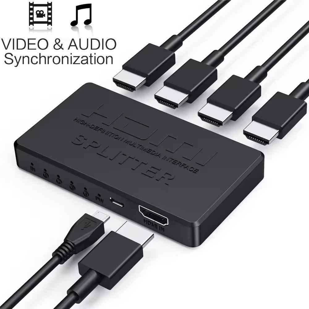 DREIKS 1-in-4-out HDMI Splitter Verteiler 4K 3D 4K@30Hz 1080p@60Hz Ultra HD Adapter