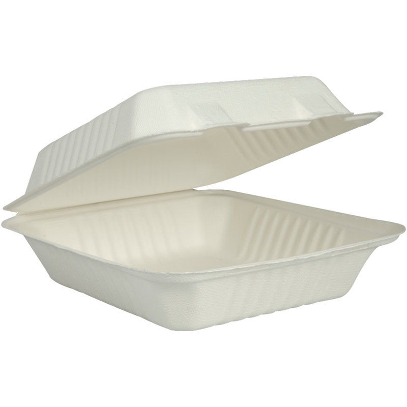 MenüBox, Bagasse, weiß, 22,3x20,1x7,7 cm   | Packung (50 Stück)