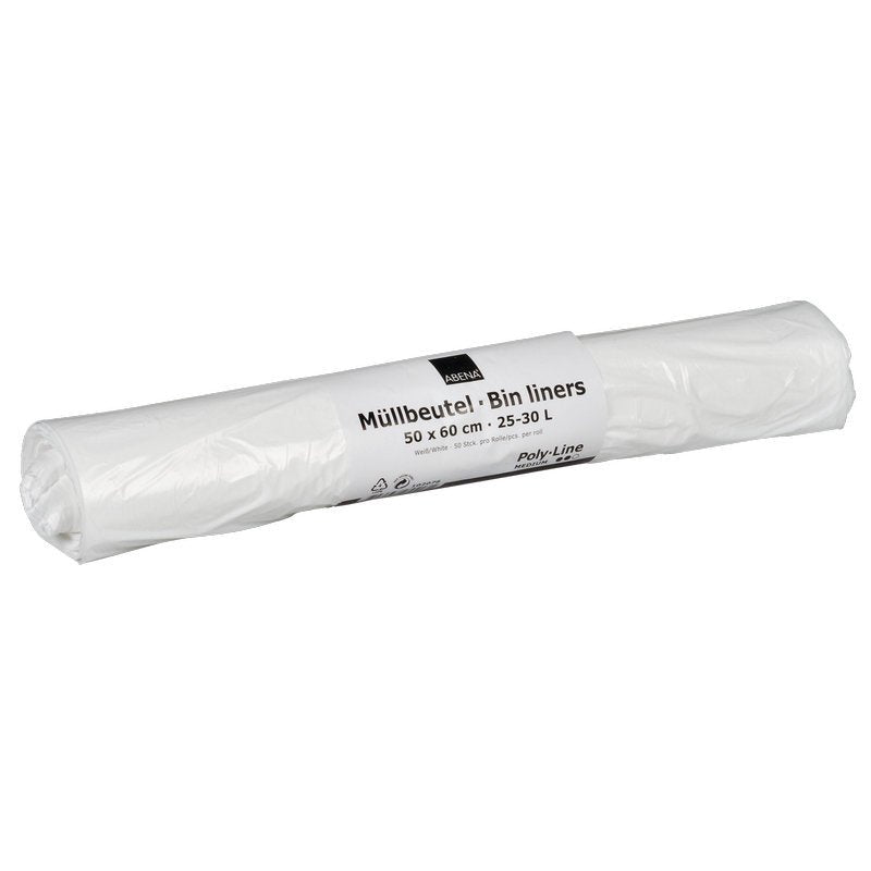 Müllbeutel 25-30 L, 500x600 mm, 12,5 my LDPE Weiß    | Rolle (50 Beutel)