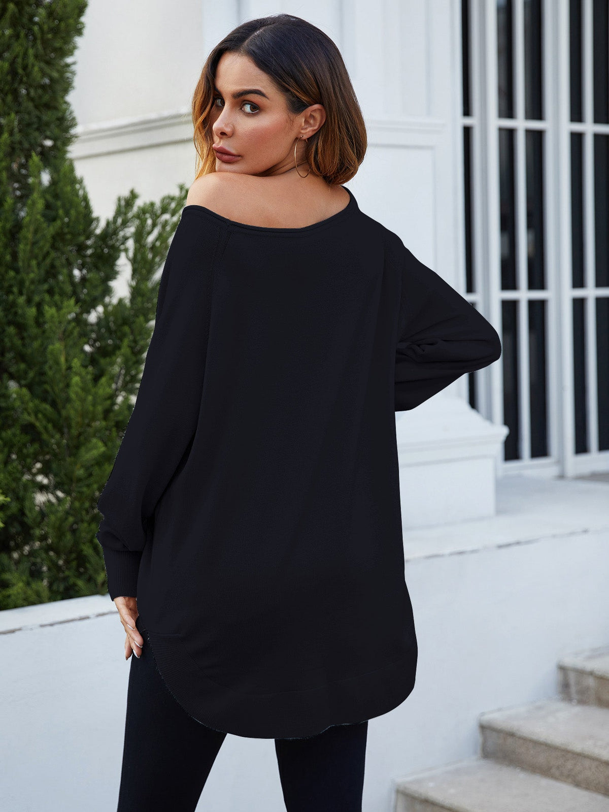 Oversize Knitted Jumper Top In Black