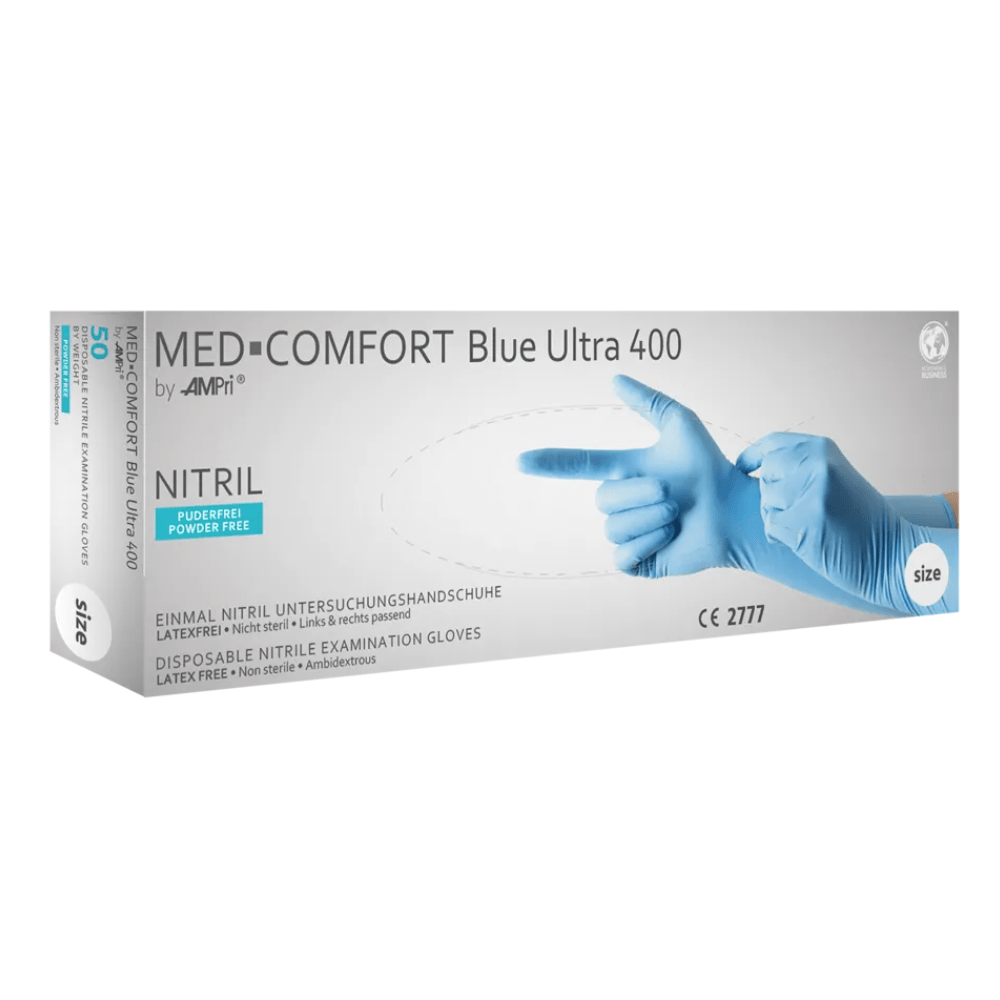 AMPri MED-COMFORT BLUE ULTRA 400 Nitrilhandschuhe extra lang, Blau