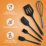 Küchenhelfer aus Silikon & Edelstahl Kochutensilien Schwarz - 5er Set